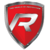 A red and silver shield logo with a bold "R" in the center. The top of the shield reads "THE SHIELD OF PROTECTION." The Die-cut Decal - Shield of Protection features a metallic border with rivet details around the edges.