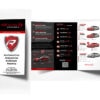 A trifold Team REVIVIfy Brochure, showcasing branding, automotive protection details, and service packages. The cover displays the logo alongside the text "Automotive Industrial Aviation Marine." Inside, it highlights benefits and various vehicle coating packages with illustrations in a team brochure format.