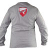 Back view of the Long Sleeve T-Shirt in grey, showcasing a red and white shield emblem with the letter "R" centered on the upper back, and featuring red and white details on the sleeves.